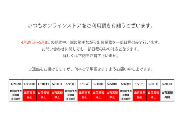 GW期間の発送について